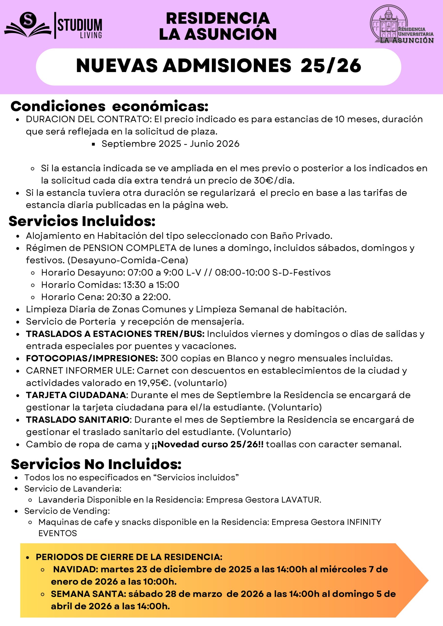 Condiciones y Servicios LA ASUNCION 2526