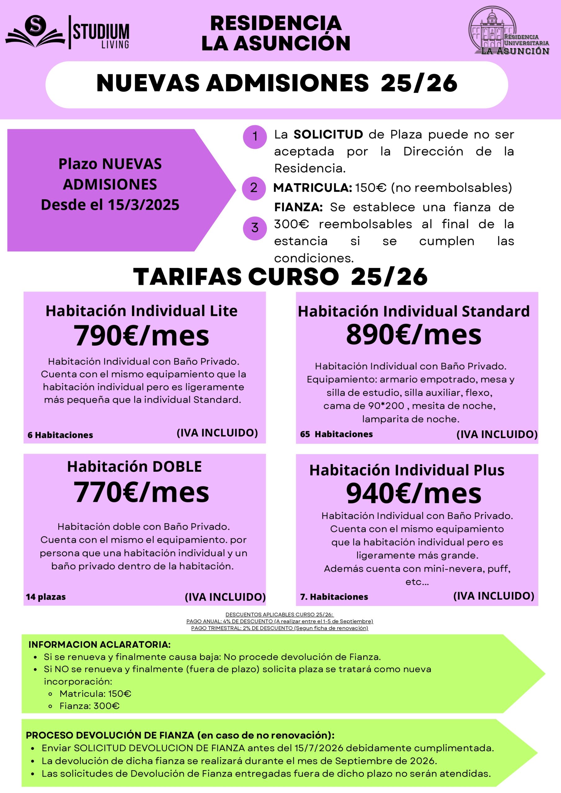 TARIFAS LA ASUNCION 2526